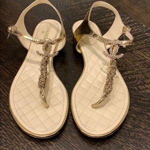Chanel Sandals Size 38.5 Cream Color